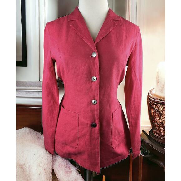 J. Jill Jackets & Blazers - NWT J. Jill Linen Blazer Jacket Button Front Lagonlook Pink Hibiscus Size Medium